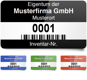 Inventaretiketten mit Barcode und Nummer